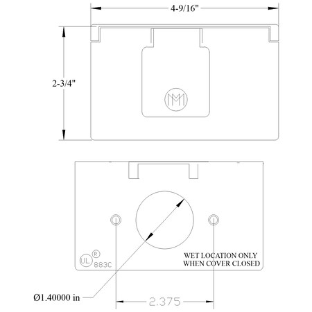 Mulberry Electrical box covers WP HORIZ SGL RCPT. CVR WH 30505W